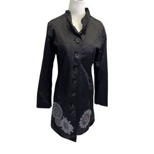 Desigual Black Women's Jacket Coat with Floral Accents Size S